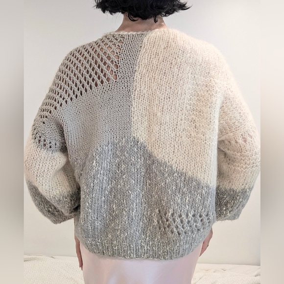 Large vintage mohair hand knit sweater mauve and ivory retro sweater womens - Picture 4 of 8